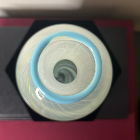 Dansk Blue and Green Mezza Filigrana Swirl Vintage 90s Art Glass Gourd Vase - Picture 5 of 8